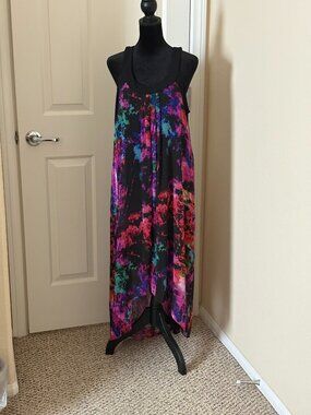 S.L. Fashions, XL, Black dress with colorful overlay